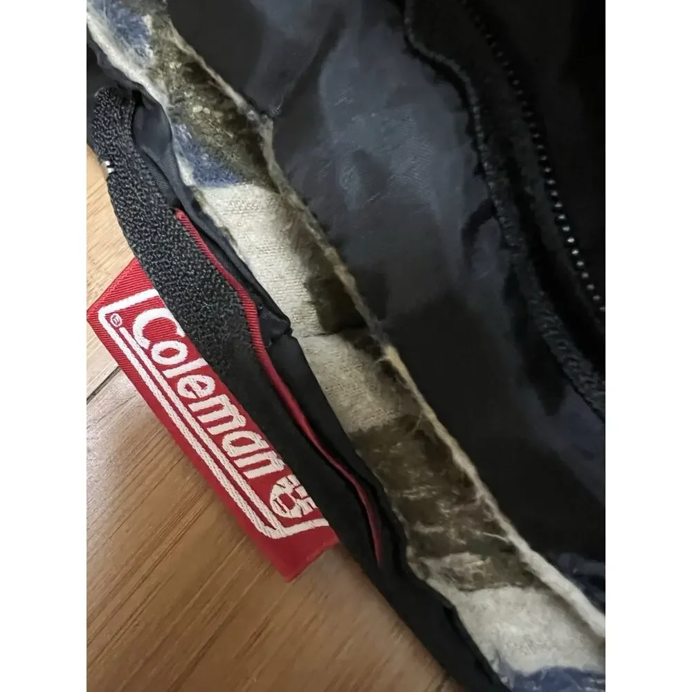 Vintage Coleman Black Sleeping Bag Fishing Theme Cotton Flannel inside 33x75